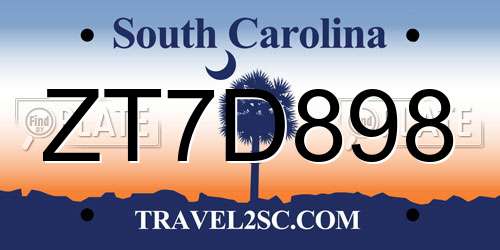 ZT7D898 South Carolina License Plate