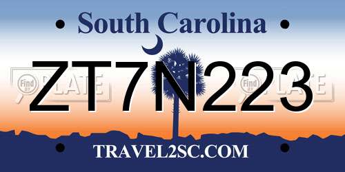 ZT7N223 South Carolina License Plate