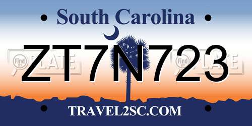 ZT7N723 South Carolina License Plate