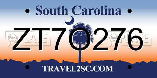 ZT7O276 South Carolina License Plate