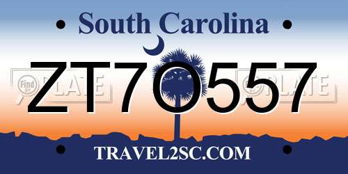 ZT7O557 South Carolina License Plate