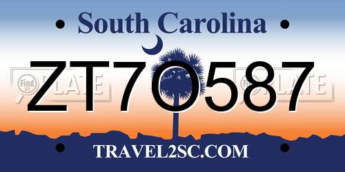ZT7O587 South Carolina License Plate