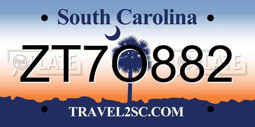 ZT7O882 South Carolina License Plate
