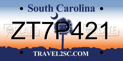 ZT7P421 South Carolina License Plate
