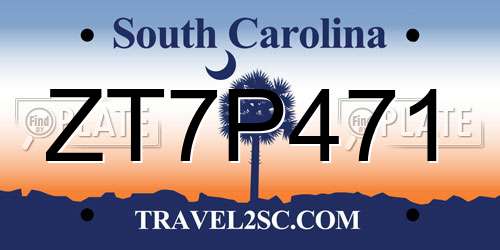 ZT7P471 South Carolina License Plate