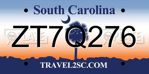 ZT7Q276 South Carolina License Plate