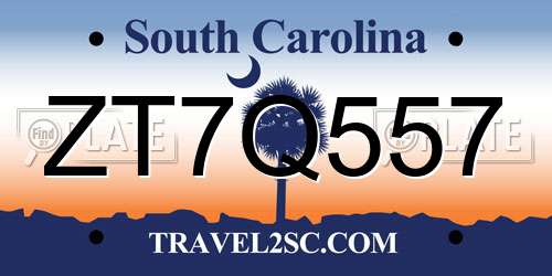 ZT7Q557 South Carolina License Plate