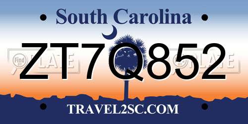 ZT7Q852 South Carolina License Plate