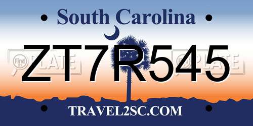 ZT7R545 South Carolina License Plate