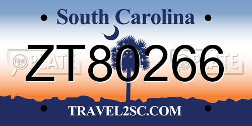 ZT80266 South Carolina License Plate