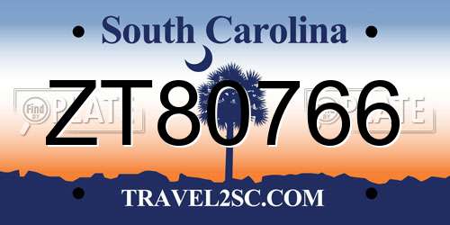 ZT80766 South Carolina License Plate
