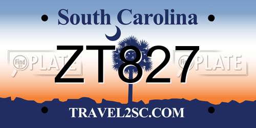 ZT827 South Carolina License Plate