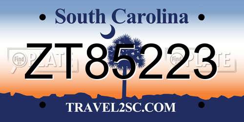 ZT85223 South Carolina License Plate
