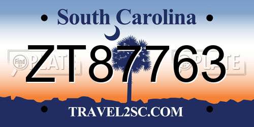 ZT87763 South Carolina License Plate