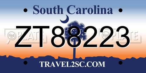 ZT88223 South Carolina License Plate
