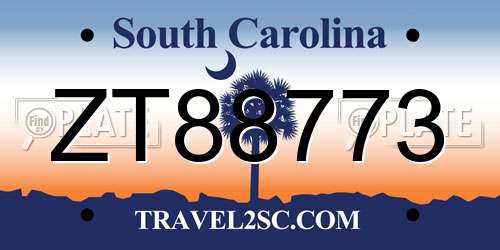 ZT88773 South Carolina License Plate