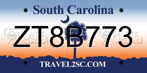 ZT8B773 South Carolina License Plate