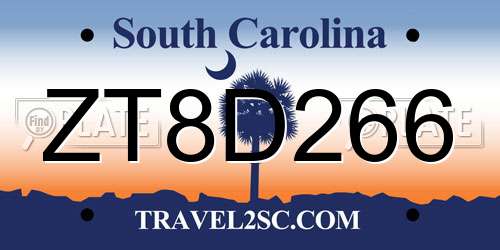ZT8D266 South Carolina License Plate