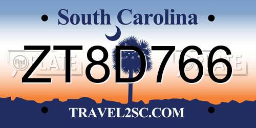 ZT8D766 South Carolina License Plate