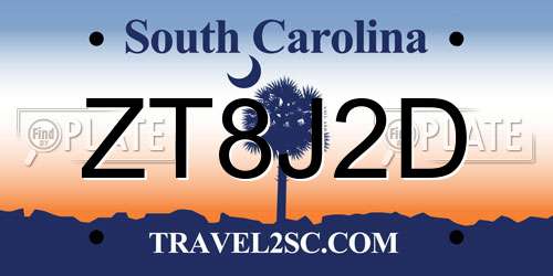 ZT8J2D South Carolina License Plate