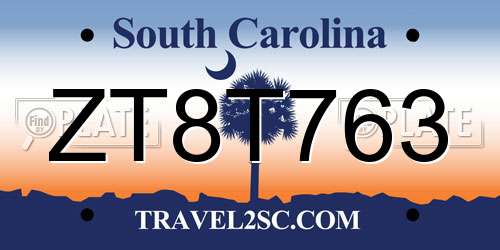 ZT8T763 South Carolina License Plate