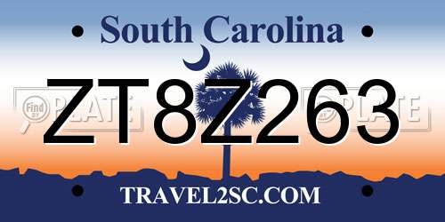 ZT8Z263 South Carolina License Plate