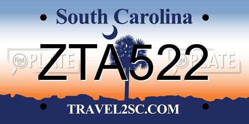 ZTA522 South Carolina License Plate