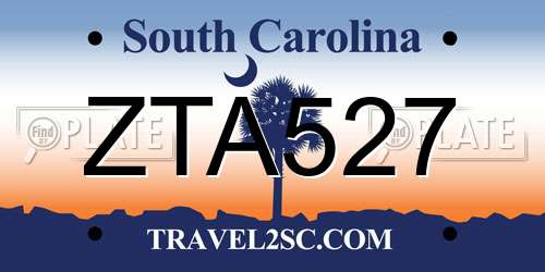 ZTA527 South Carolina License Plate