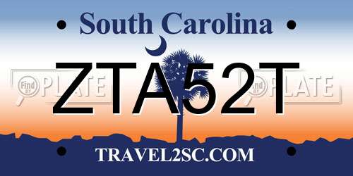ZTA52T South Carolina License Plate