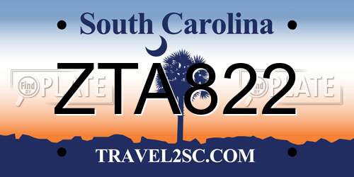 ZTA822 South Carolina License Plate