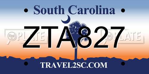 ZTA827 South Carolina License Plate