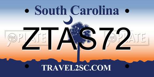 ZTAS72 South Carolina License Plate