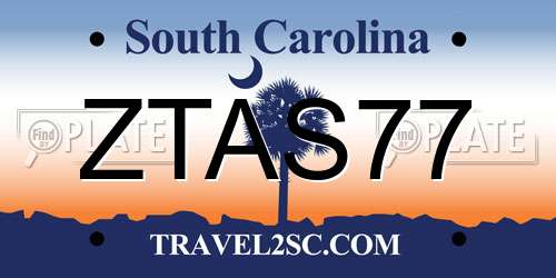ZTAS77 South Carolina License Plate