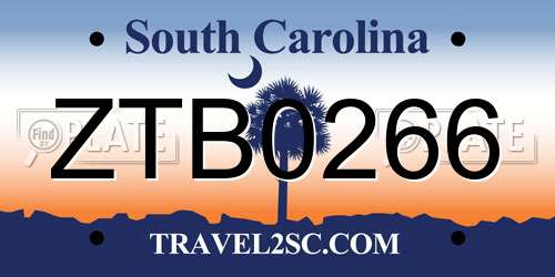 ZTB0266 South Carolina License Plate