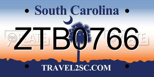 ZTB0766 South Carolina License Plate