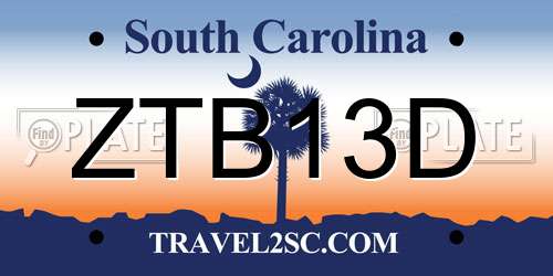 ZTB13D South Carolina License Plate