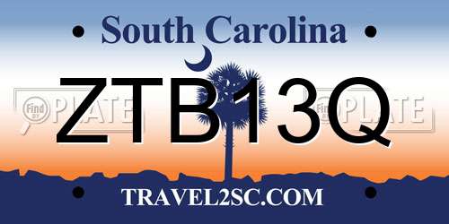 ZTB13Q South Carolina License Plate