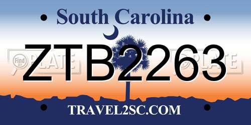 ZTB2263 South Carolina License Plate
