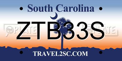 ZTB33S South Carolina License Plate