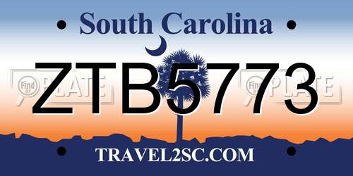 ZTB5773 South Carolina License Plate