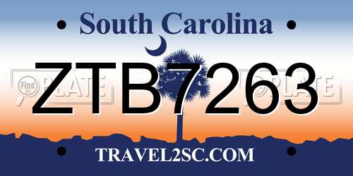 ZTB7263 South Carolina License Plate