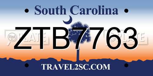 ZTB7763 South Carolina License Plate