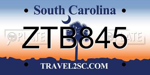 ZTB845 South Carolina License Plate