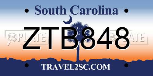 ZTB848 South Carolina License Plate