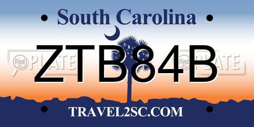 ZTB84B South Carolina License Plate