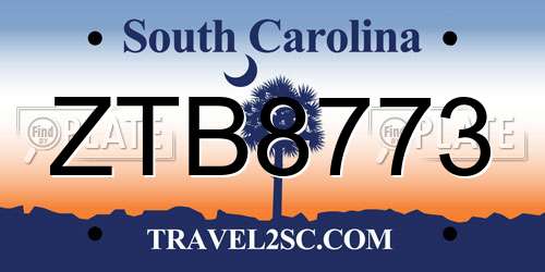 ZTB8773 South Carolina License Plate