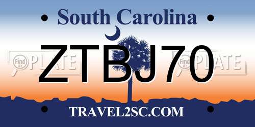 ZTBJ70 South Carolina License Plate