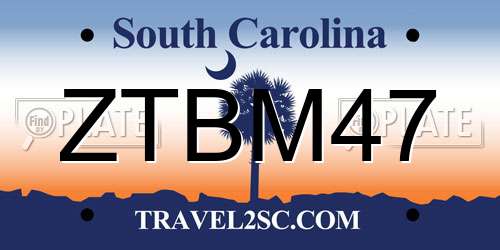 ZTBM47 South Carolina License Plate
