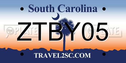 ZTBY05 South Carolina License Plate
