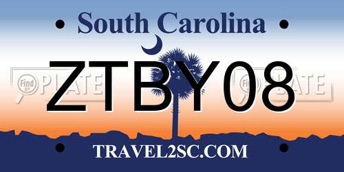 ZTBY08 South Carolina License Plate